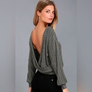Lulus Sweetest Dreams Charcoal Grey Backless Sweater Top
